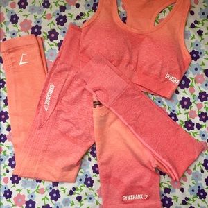 gymshark peach coral ombré 3 piece set